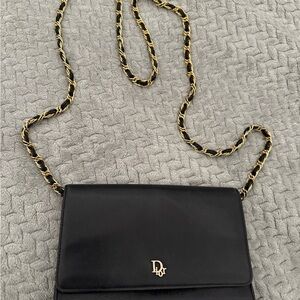 Black Dior Women's Bag with Gold Chain